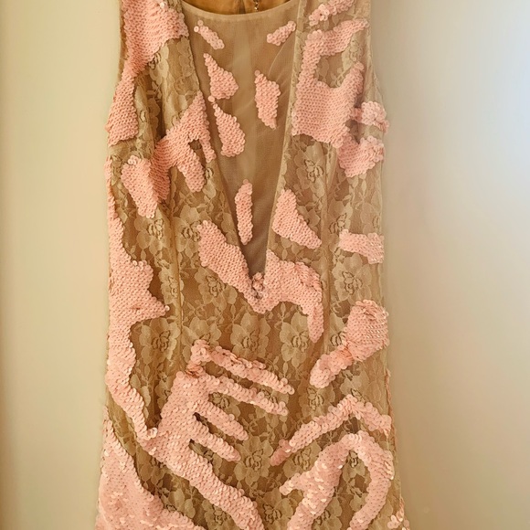 6126’s “Blair” Nude Lace Dress with Pink Sequins - Picture 2 of 11